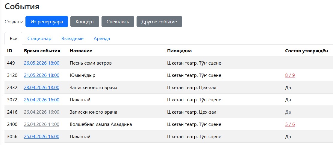 Раздел События в личном кабинете Плэйлио